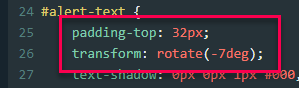 alert text css for angled alignment