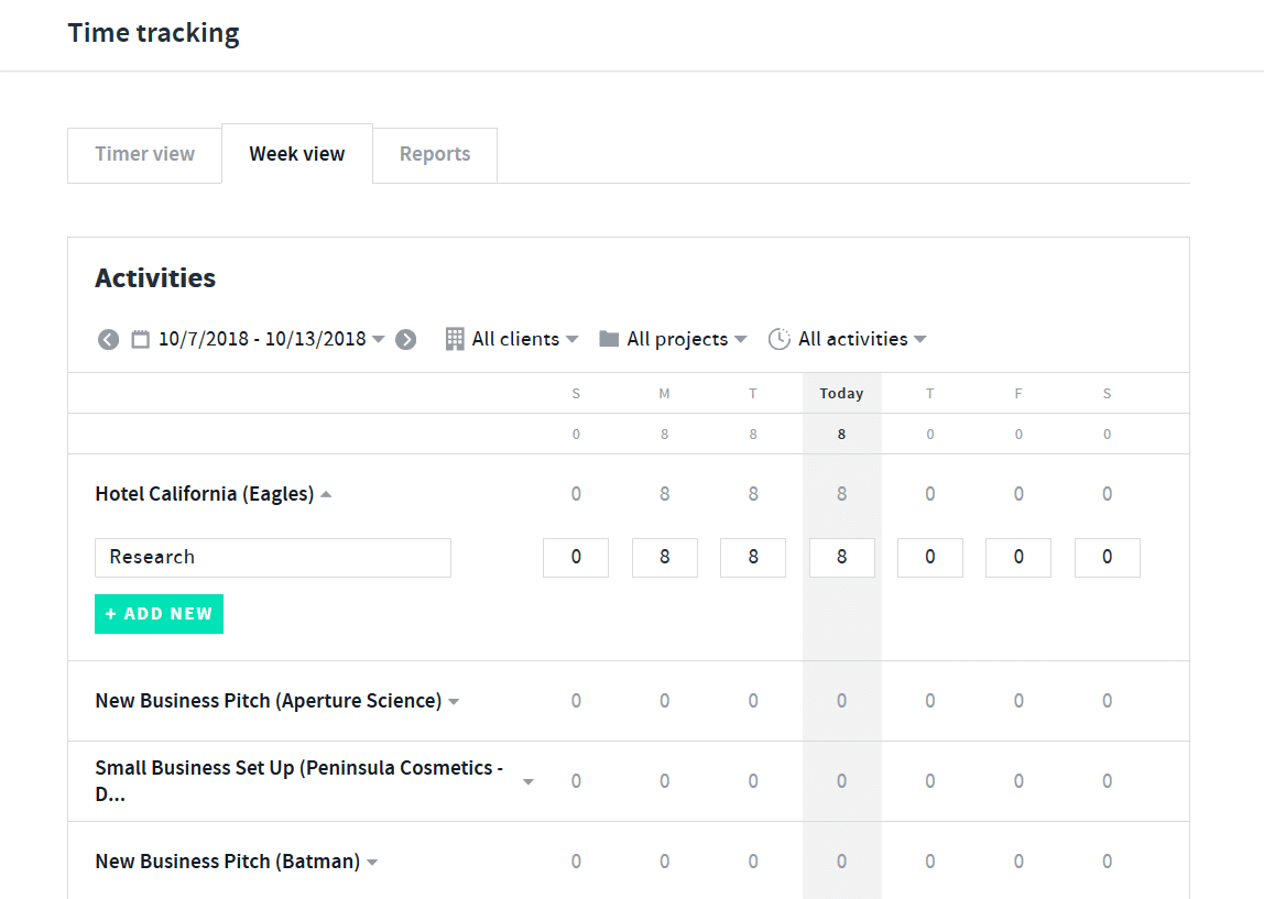 Week View - time tracking with Fiverr Workspace